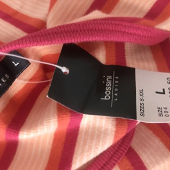 New Bossini Short Sleeve Stripe Top Large Vneck Tee T-Shirt Pink‎ - Picture 4 of 4